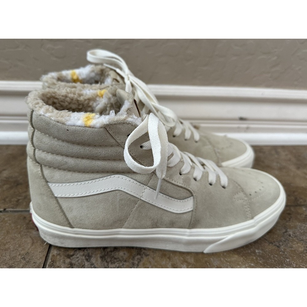 VANS Old Skool Sk8-Hi Beige Suede Hi-Top Fuzzy Sneakers Men's 9 Women's 10.5